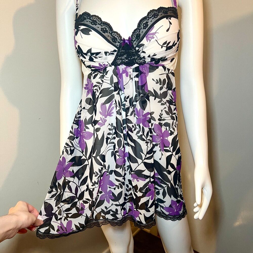 Sheer Micro-Mesh Babydoll Slip Dress XL Whimsigoth Y2K 90s Fairy Floral Romantic